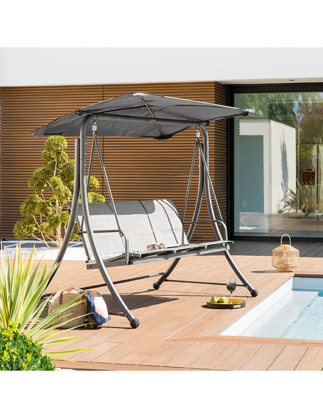 Balancelle De Jardin LAKO 3 Places - Polyester Et Acier – Image 2