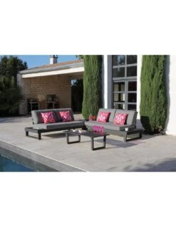 Salon D'angle Staten Avec Tablettes - Graphite / Bois Flotté Gris