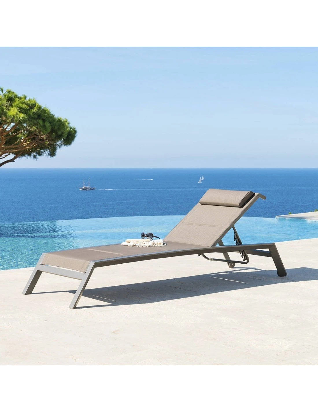 Transat De Jardin Allure 5 Positions - Aluminium Et Texaline - Praline / Speculos – Image 6