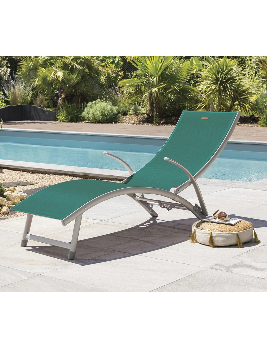 Transat Pliant Samba - 4 Positions - Aluminium Anodisé - Emeraude